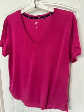 🌸 Gap Women's Pink V-Neck Short Sleeve Premium Slub Tee Relaxed Fit L (S23)